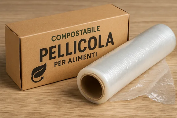 Pellicola alimentare compostabile avvolta su rotolo ecologico